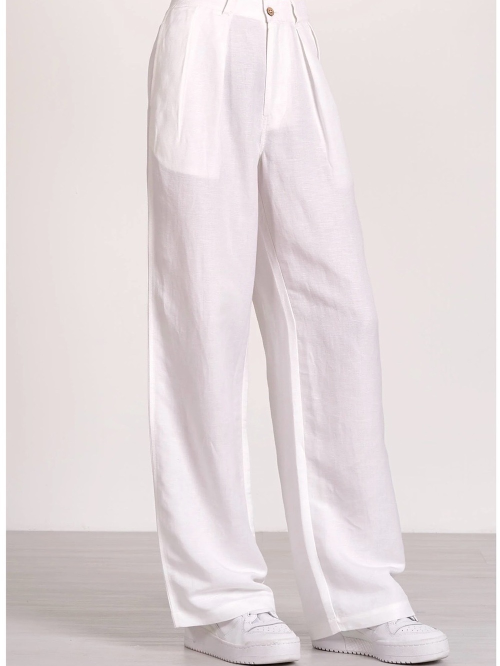 Womens White Wide-Leg Linen Blend pants